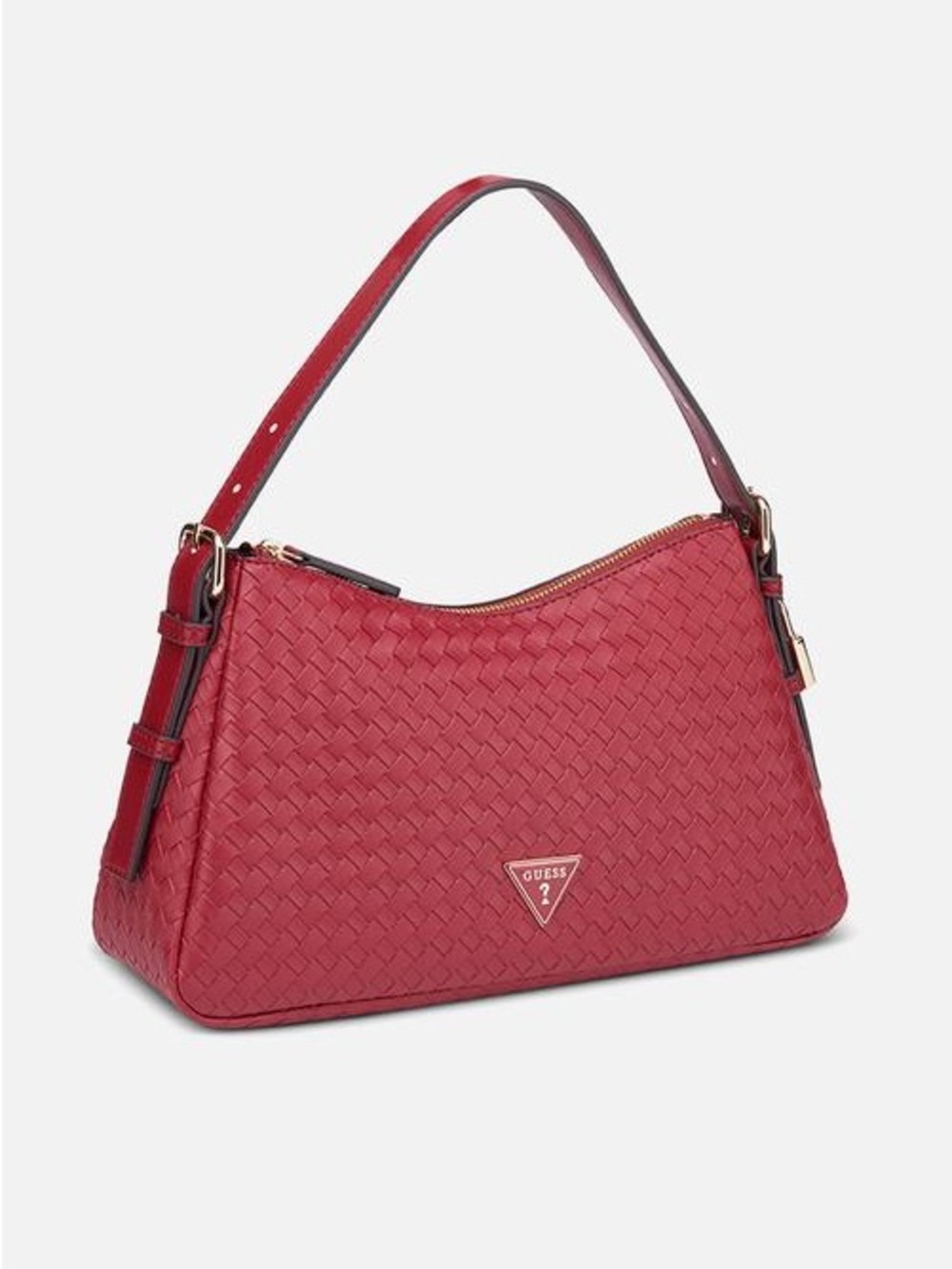 GUESS Red Woven Shoulder Bag with Top Handle